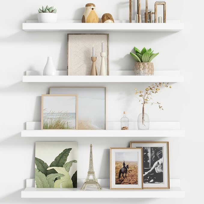 FLYJOE Floating Picture Ledge Shelves for Wall Set of 4, 24 Inch Wall Shelves with Lip Long Large Nursery Book Shelf for Toys Storage Kids Bookshelf Wall Mounted Living Room Bedroom Decor Frames