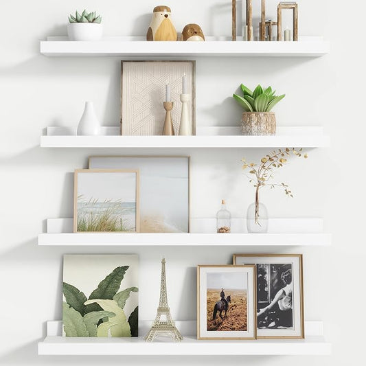FLYJOE Floating Picture Ledge Shelves for Wall Set of 4, 24 Inch Wall Shelves with Lip Long Large Nursery Book Shelf for Toys Storage Kids Bookshelf Wall Mounted Living Room Bedroom Decor Frames
