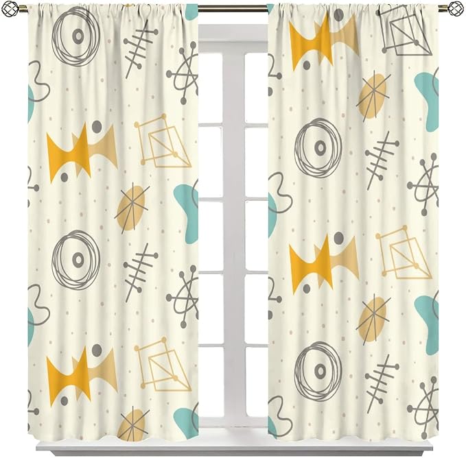 JESTRONRY Mid Century Modern Curtains,Vintage 1950s Atomic Stars Abstract Geometric Shapes Window Treatments Curtains for Living Room Bedroom Kitchen Bathroom Home Decor C 63x63in