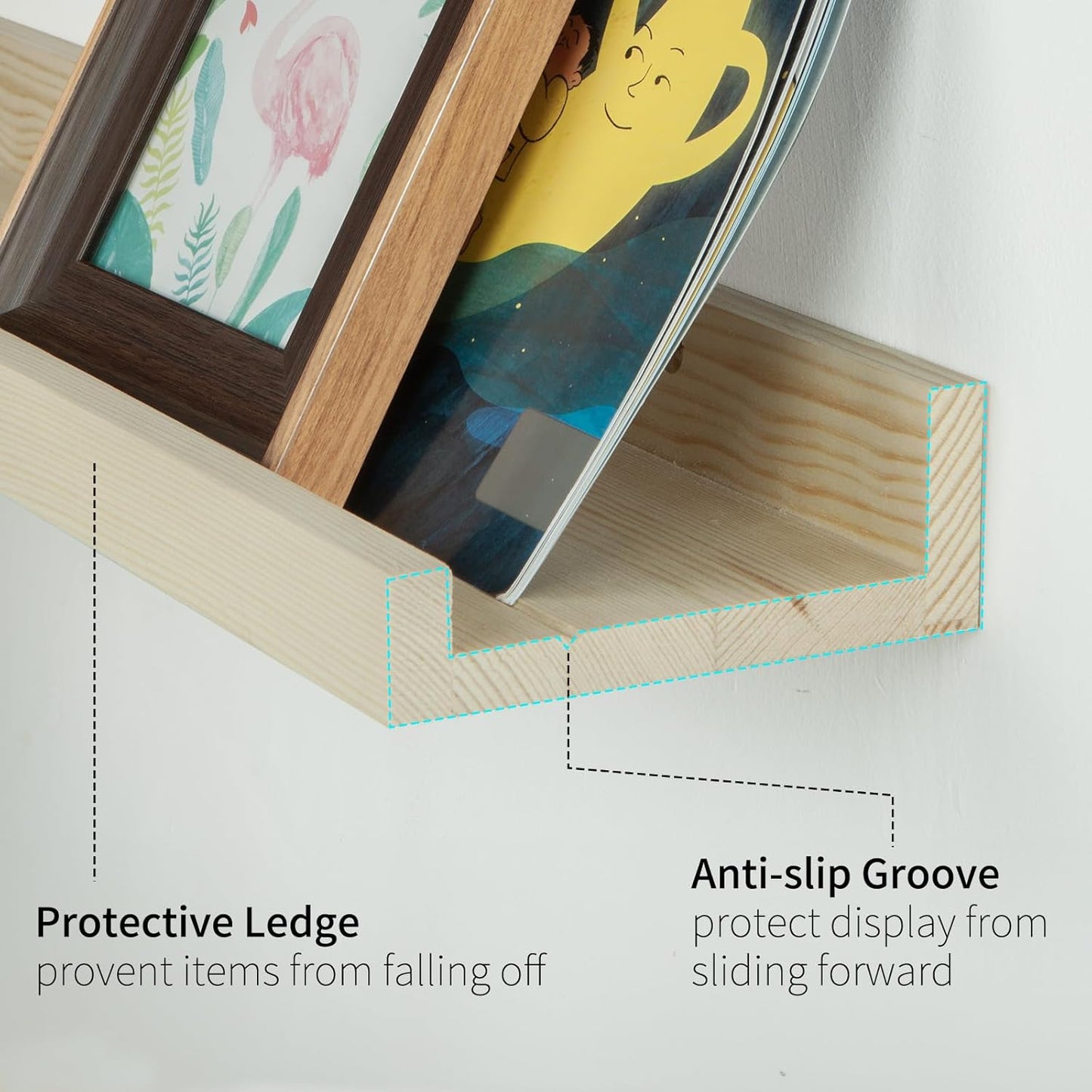 SAUMONIERES Picture Ledge Shelf Floating Book Shelves Set of 2 Wall Mounted Solid Wood for Bedroom Bathroom Living Room Kitchen, 24 Inch Natural