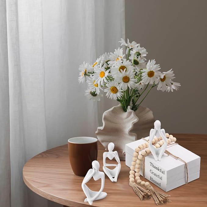 Beeveer 3 Pcs Decorative Books for Home Decor, White Faux Books for Decoration, White Resin Thinker Statue Abstract Art Sculptures, Rustic Farmhouse Beads Centerpiece for Room Office Shelf Desktop