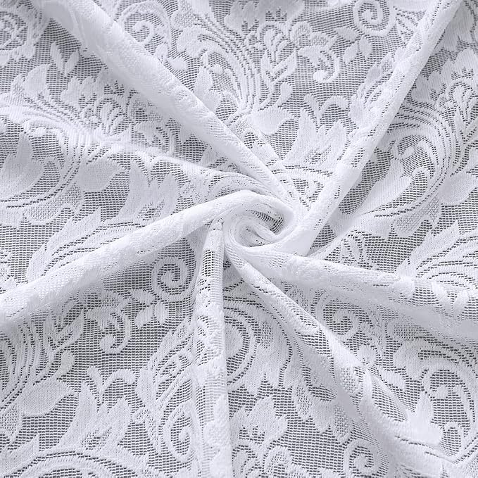 Lace Curtains 96 Inches Long - Elegant Flower Lace Sheer Curtains for Living Room Dinding Room Farmhouse Floral Rod Pocket Scalloped Window Panels for Old House Set of 2, 52 W x 96 L Inch,White