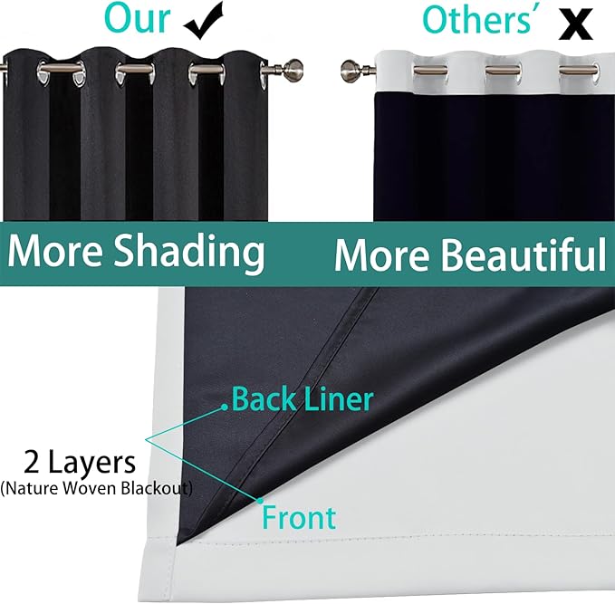 Yakamok 100% Blackout Curtains 84 Inches Long, 2 Thick Layers Heat and Full Light Blocking Soft Thermal Insulated Drapes for Bedroom(70" Wide Each Panel, Greyish White, 2 Panels)