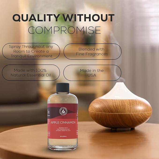 Aroma Country Apple Cinnamon Luxury Diffuser Oil Refill (8.5 Fl Oz) | Hotel-Inspired • Long-Lasting Home Fragrance • for Aromatherapy, Reed Diffusers, Diffuser Machines & Room Sprays