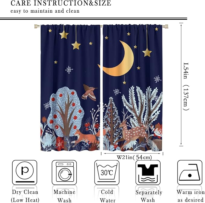 YCness Rustic Animal Curtains, Wild Forest Animal Bear Fox Deer Kids Window Treatments for Living Room Bedroom, Farmhouse Woodland Blackout Drapes 2 Panel Sets, 42x54 Inch, Style-6