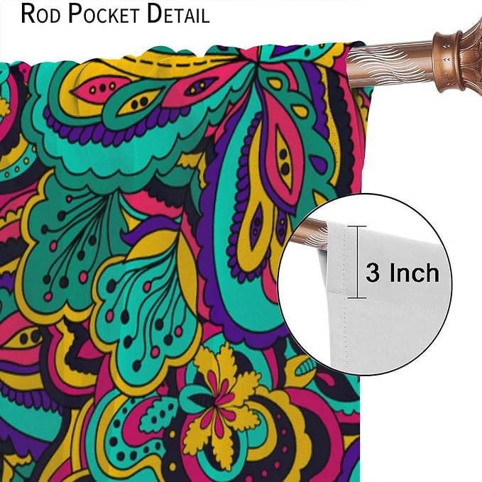 Bohemian Dream Curtains, Colorful Paisley Floral Pattern, Blackout and Soundproof Curtains for Bedrooms, Living Rooms, and Kitchens52X84 Inch