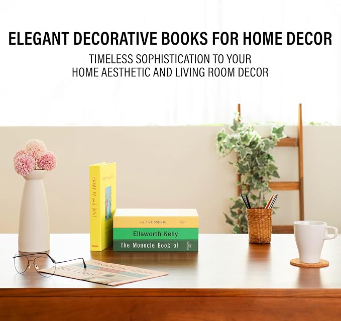 PROBENEX 4 Pcs Decorative Books | Faux Neutral Coffee Table & Shelf Decor | Warm Organic Look for Living Room, Office and Entryway - Not Real, Tool-Free 2-Min Setup