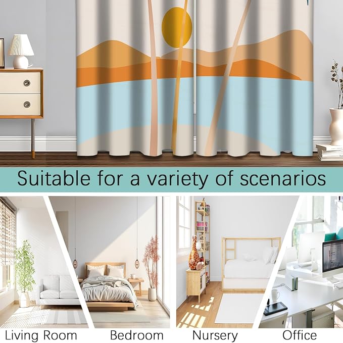 iTapnoom Boho Tropical Palm Tree Blackout Curtain, Mid Century Coastal Ocean Beach Window Curtains Darkening Thermal Insulated Window Drapes for Living Room Bedroom Decor 2 Panels 52x84 Inches