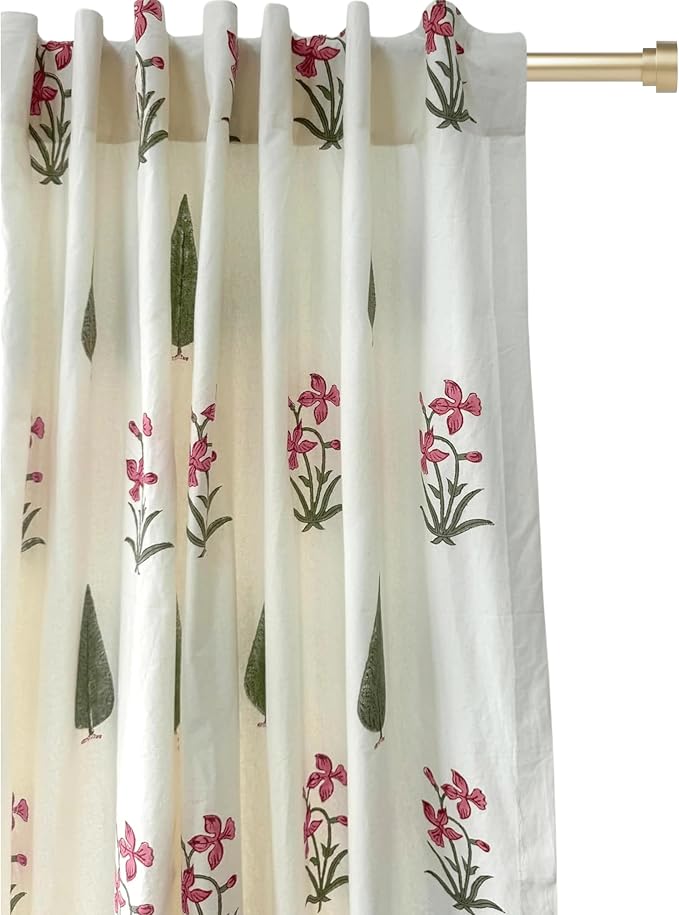 ATOSII 100% Cotton Single Panel Block Print Curtain, Easy Hanging with Rod Pocket & Loop, Living Room, Dining Room, Bedroom Light Filtering Boho Curtains, Set of 1, 60" W X 108" L, Cypress