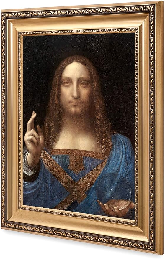 DECORARTS - Portrait Of Christ in Salvator Mundi by Leonardo Da Vinci. Giclee Prints on Acid Free Cotton Canvas. Classic Art Reproduction in Fine Art Frame. Total Size w/Frame: 20.75x28.75 in
