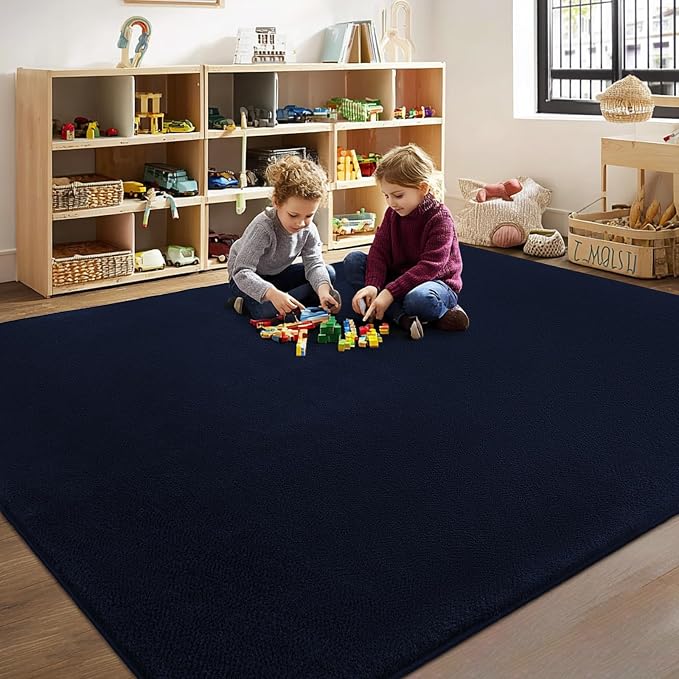 qulint 4x6 Modern Rug for Boys Room, Navy Blue Rug for Living Room Bedroom Soft Washable Thickened Memory-Foam Indoor Carpet, Minimalist Solid Non Slip Carpet for Kid Nursery Kitchen Home Decor
