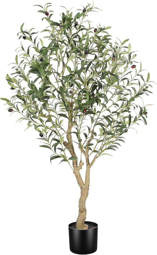 LYERSE 4ft Olive Tree - Olive Trees Artificial Indoor - Faux Olive Tree 4ft with Large Olive Branches and Lifelike Fruits - Fake Olive Tree for Modern Home Office House Living Room Decor