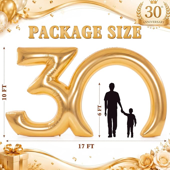 Seenelling 17 ft Golden 30th Anniversary Giant Inflatable Archway Decoration Built-in LED Lights for Birthday Wedding Anniversary Corporate Celebration Party Entrance Outdoor Supplies