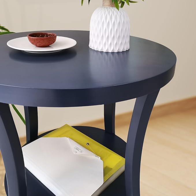 Roundhill Furniture Perth Contemporary Round End Table with Shelf