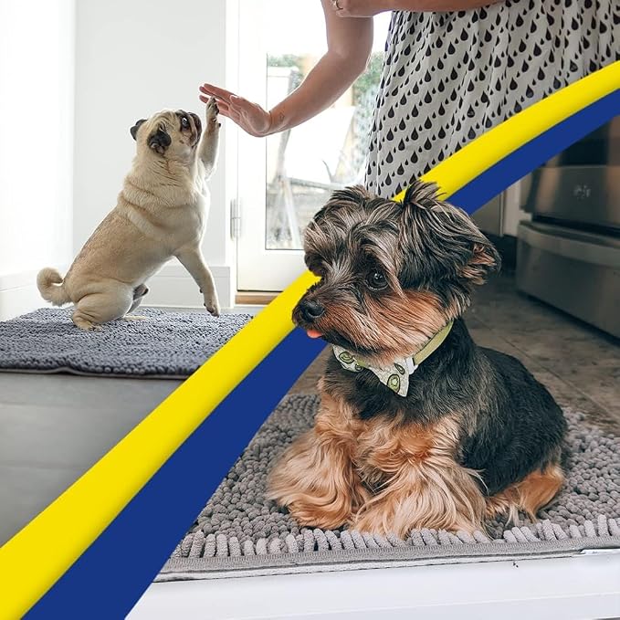 Muddy Mat® | Super Water Absorbent Door Mat Indoor, Microfiber Quick Dry Chenille Entryway Rug, Slip Resistant Front Door Mat, Indoor Mats for Entryway, Machine Washable Pet Rug, Grey 36"x72"