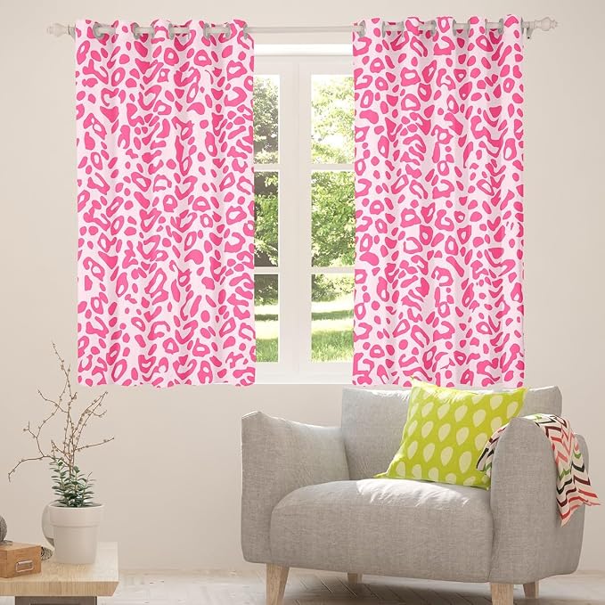 Feelyou Cute Leopard Room Darkening Blackout Curtain Cheetah Curtains for Bedroom Living Room Boys Girls Pink Animal Print Blackout Curtains (2 Panels, 38 x 54 Inch) Safari Window Treatments