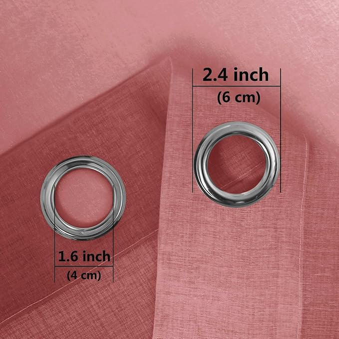 DWCN Ombre Faux Linen Sheer Curtains - Semi Voile Gradient Grommet Top Curtains for Bedroom and Living Room, 52 x 96 Inches Long, Set of 2 Window Curtain Panels, Burgundy