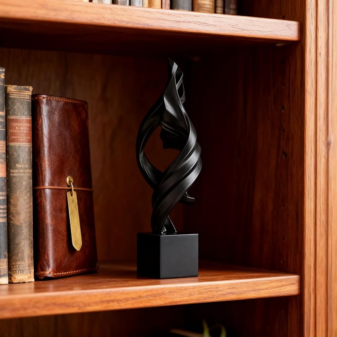 AWNR Gold Abstract Sculpture House Decor Aesthetic - Home Décor Accents for Nightstand, Shelves, Dining Room, Entryway Table, Office, Desk Accessories (Black E)