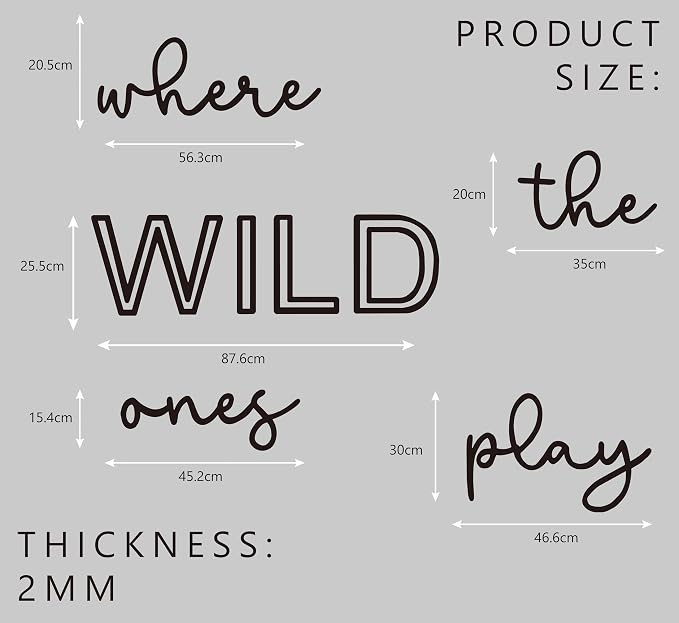 Playroom Wall Decor, 40“ XXL Where The Wild Ones Play Nursery Sign Wooden Wall Art Decoration for Kids Toddler Room Decor Boys and Girls Home Bedroom Word Sign (Acrylic - Black)