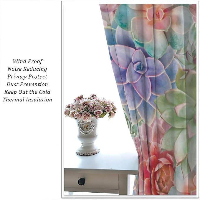 Boho Cactus Floral Curtain Tropical Colorful Succulent Plants Beautiful Flower Retro for Home Kitchen Restaurant Decoration Drapes 2 Panels 84x84in, Style-5