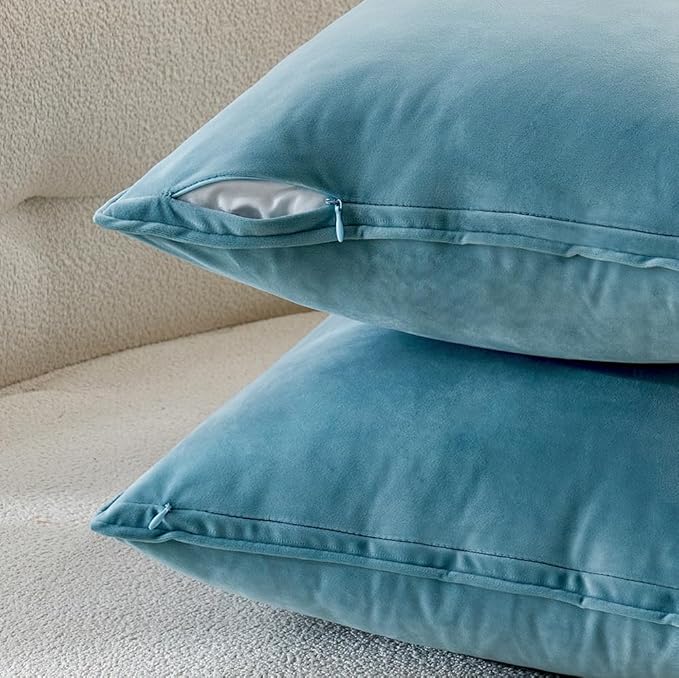 MIULEE Light Blue Velvet Throw Pillow Covers 18x18 Soft Summer Coastal Decorative Solid Square Cushion Cases Pack of 2 Modern Luxury Home Decor for Couch, Sofa, Bedroom
