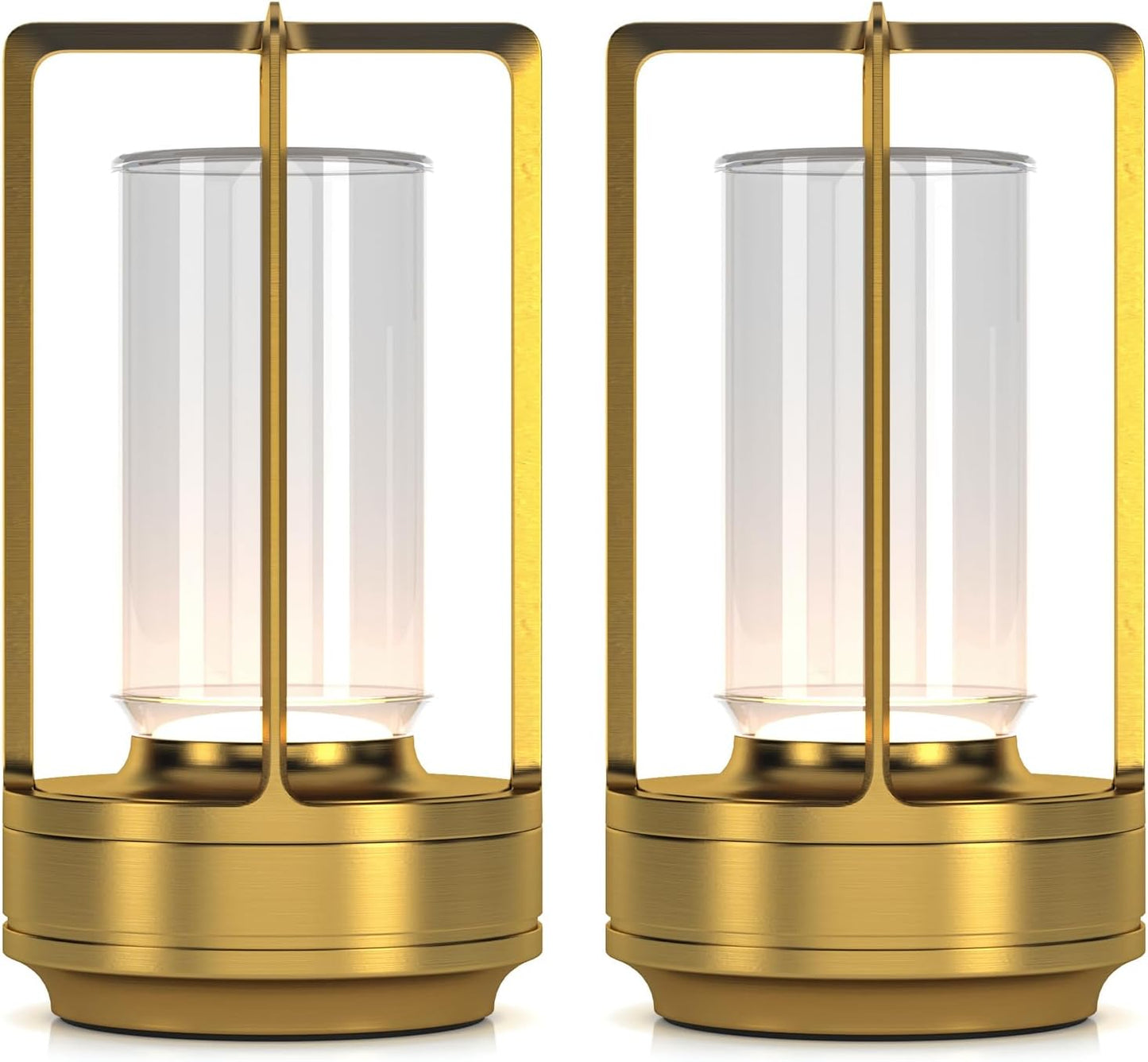 Portable Metal Table Lamp for Indoor/Outdoor ,Rechargeable Cordless LED Lamp, 3-Colour Infinitely Dimming Battery Powered Small Desk Lamp, Restaurant/Bedroom/Bar/Coffee/Camping Light (Gold Set of 2)