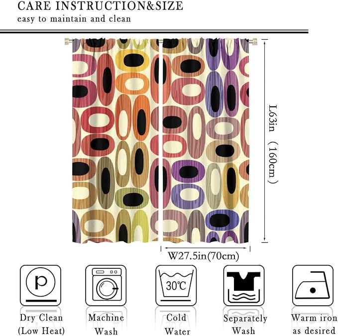 JESTRONRY Abstract Modern Curtains,Mid Century Fifties Modern Retro Colors Pattern Room Darkening Thermal Insulated Window Curtain for Living Room Bedroom Kitchen Bathroom 55x63in