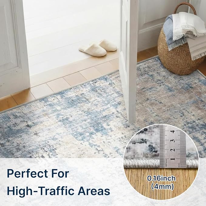 2x6 Rug for Entryway Hallway-No Slip Soft Carpets Modern Abstract Coastal Indoor Floor Stain Resistant Carpet for Bedroom Dining Room Farmhouse Nursery Home Office Blue