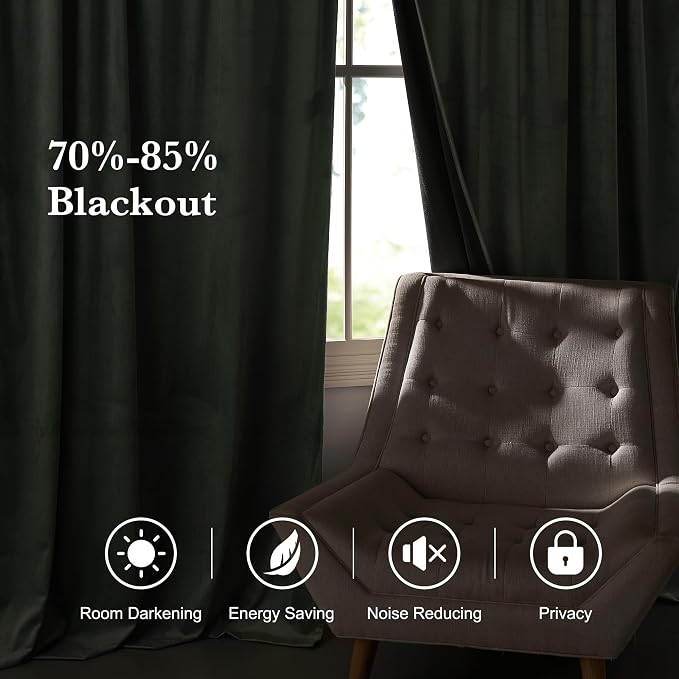 RYB HOME Mint Green Velvet Curtains 80 inches Long, Room Darkening, Floor-Length, Coastal Style Velvet Drapes with Hook Belt for Nursery Living Room Office, 52" W x L80 L, Auqa
