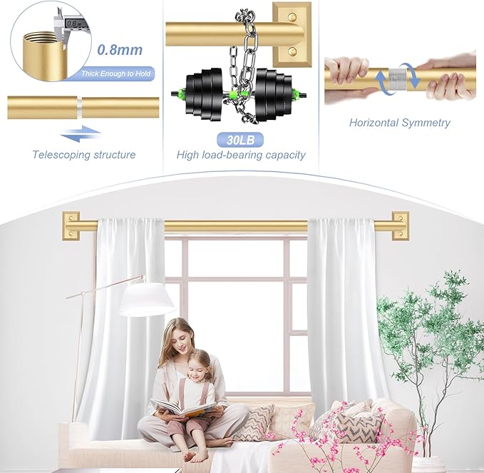 TANGWIN Gold Wrap Around Curtain Rods for Windows 36 to 72":Blackout Heavy Duty Adjustable Curtain Rod Room Darkening,Modern Industrial Curved French Return Metal Drapery Rods Easy Install,Brass Gold