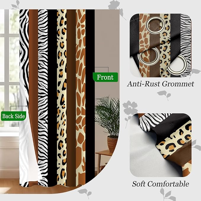 Animal Print Blackout Curtains, Cheetah Zebra Leopard Window Drapes, Living Room Bedroom Decor 2 Panels 52x84 Inch