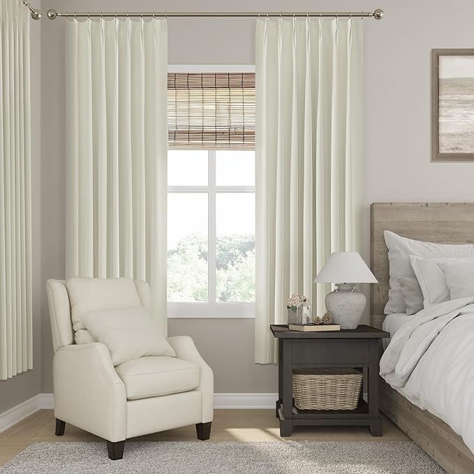ChrisDowa Ivory Pinch Pleated Blackout Linen Curtains 72 inches Long 2 Panels for Living Room Bedroom Farmhouse Room darking Thermal Insulated Back Tab Hooks Rings Window Treatment Drapes,40x72