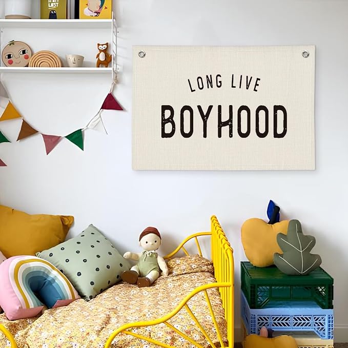 Long Live Boyhood Banner, Boys Room Decor, Vintage Banner Wall Hanging Flag Decor for Toddler Boy Room Nursery Playroom 20x30