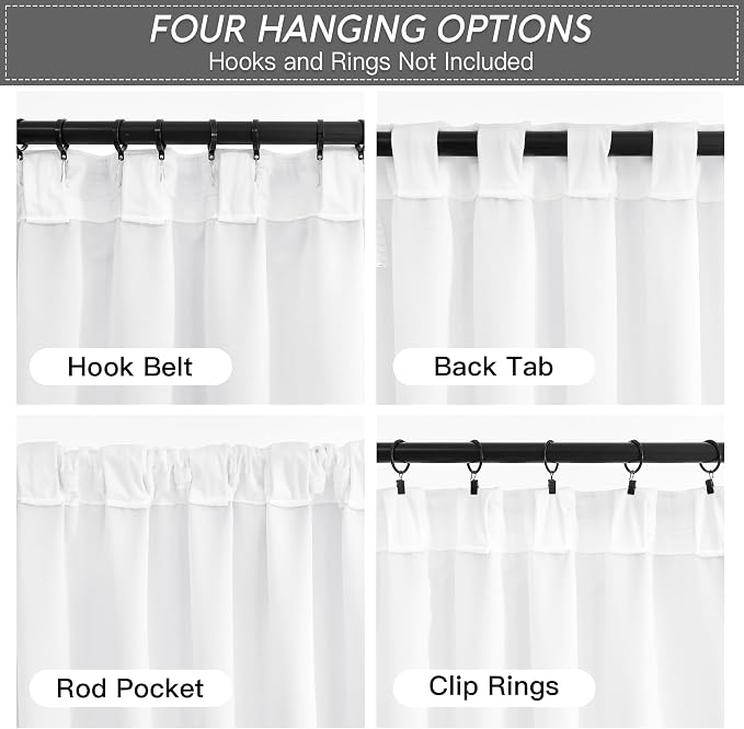 RYB HOME White Velvet Curtains 108 inch, 2 Layers Room Darkening Window Curtains for Living Room Thermal Insulated Privacy Backdrop with Pleat Tape, White, W48 x L108 inch, 1 Panel