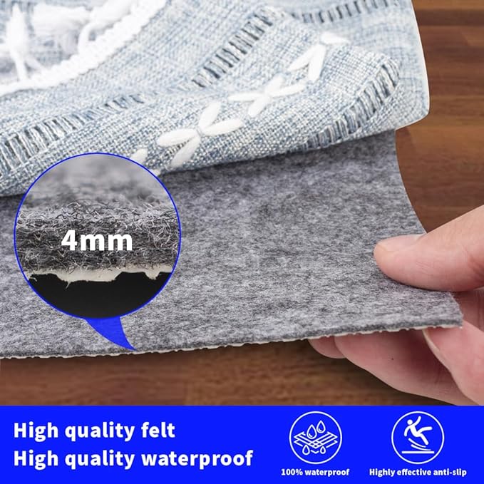 Waterproof Non-Slip Rug Pad 10x14 ft for Large Area Rugs Durable Felt Floor Protection pad for All Floors, Suitable for Cutting. Rug Pads Keep Rugs in Place and Provide Cushioning