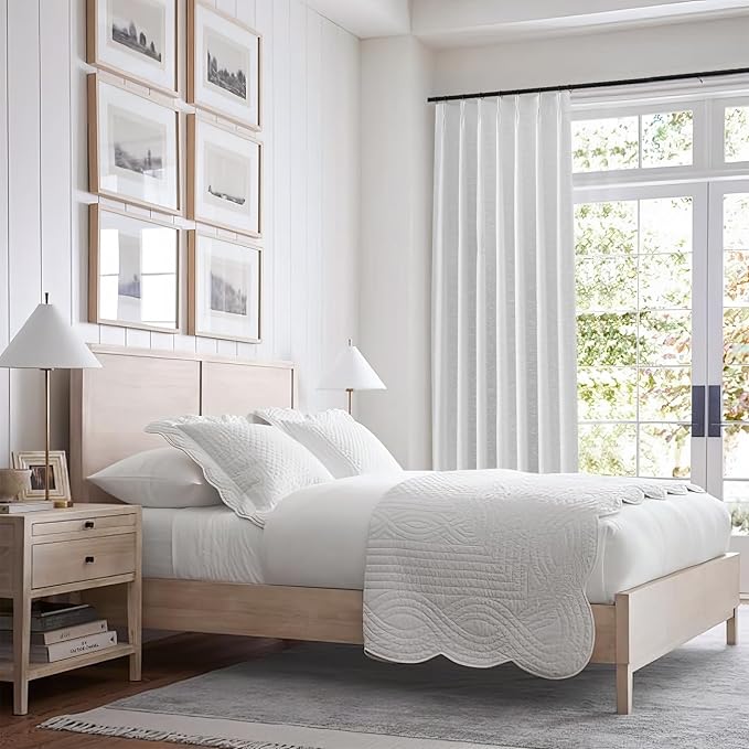 90 Inches Long Blackout White Linen Curtains for Bedroom,Pinch Pleated Insulated Thermal Sound Blocking Curtains,Decorative Elegant Farmhouse Lined Drapes 2 Panels Set for Living Room Sliding Door