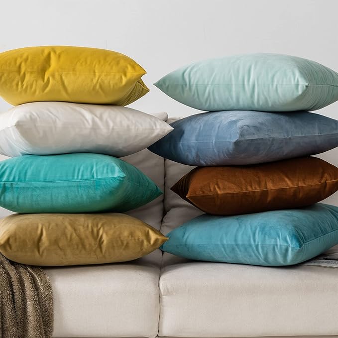 Light Blue Decorative Lumbar Velvet Throw Pillow Covers 12x20 inch Set of 2 with Zipper Luxury Soft Solid Rectangle Cushion Covers Case for Sofa Couch Bed Living Room