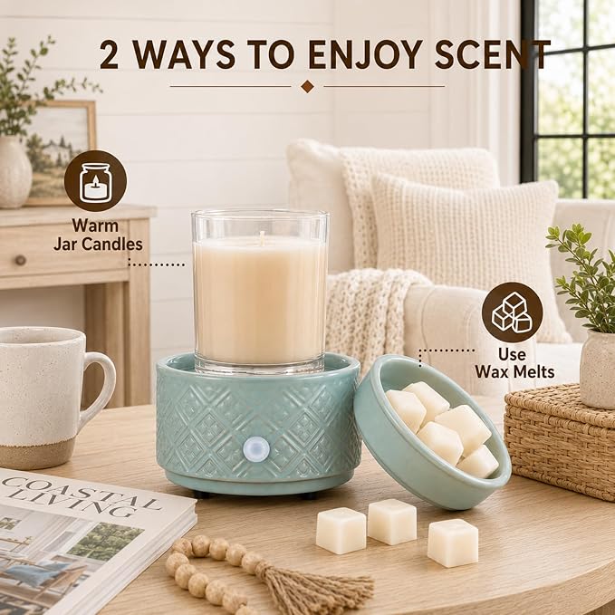 Wax Melt Warmer for Scented Wax,3-in-1Ceramic Wax Warmer Fragrances Candle Oils, Home Fragrance Burner,Electric Candle Warmer Perfect Christmas Gifts for Mom Women(Gree)