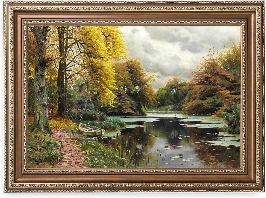 DECORARTS - River Landscape 1903 by Peder Mork Monsted. Giclee Prints on Acid Free Cotton Canvas. Classic Art Reproduction in Fine Art Frame. Total Size w/Frame: 28.75x20.75 in