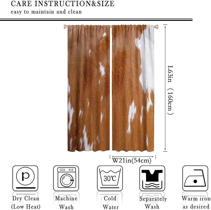 Cow Blackout Curtain,Animal Print Yellow Cowhide Aztec Rustic Farm Farmhouse Window Treatments Rod Pocket Curtain for Bedroom Living Room Kitchen Decor Drapes 42x63in