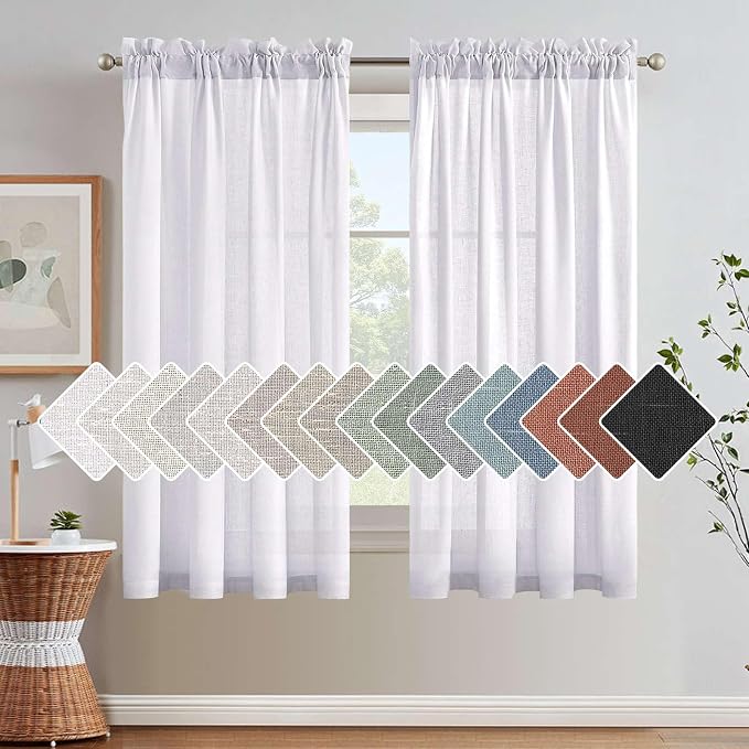 H.VERSAILTEX Light Filtering Linen Textured Curtains for Living Room Window Treatment Durable Privacy Added Draperies Not Solid, Rod Pocket (2 Pack, 52 by 54 Inch, Heathered White)