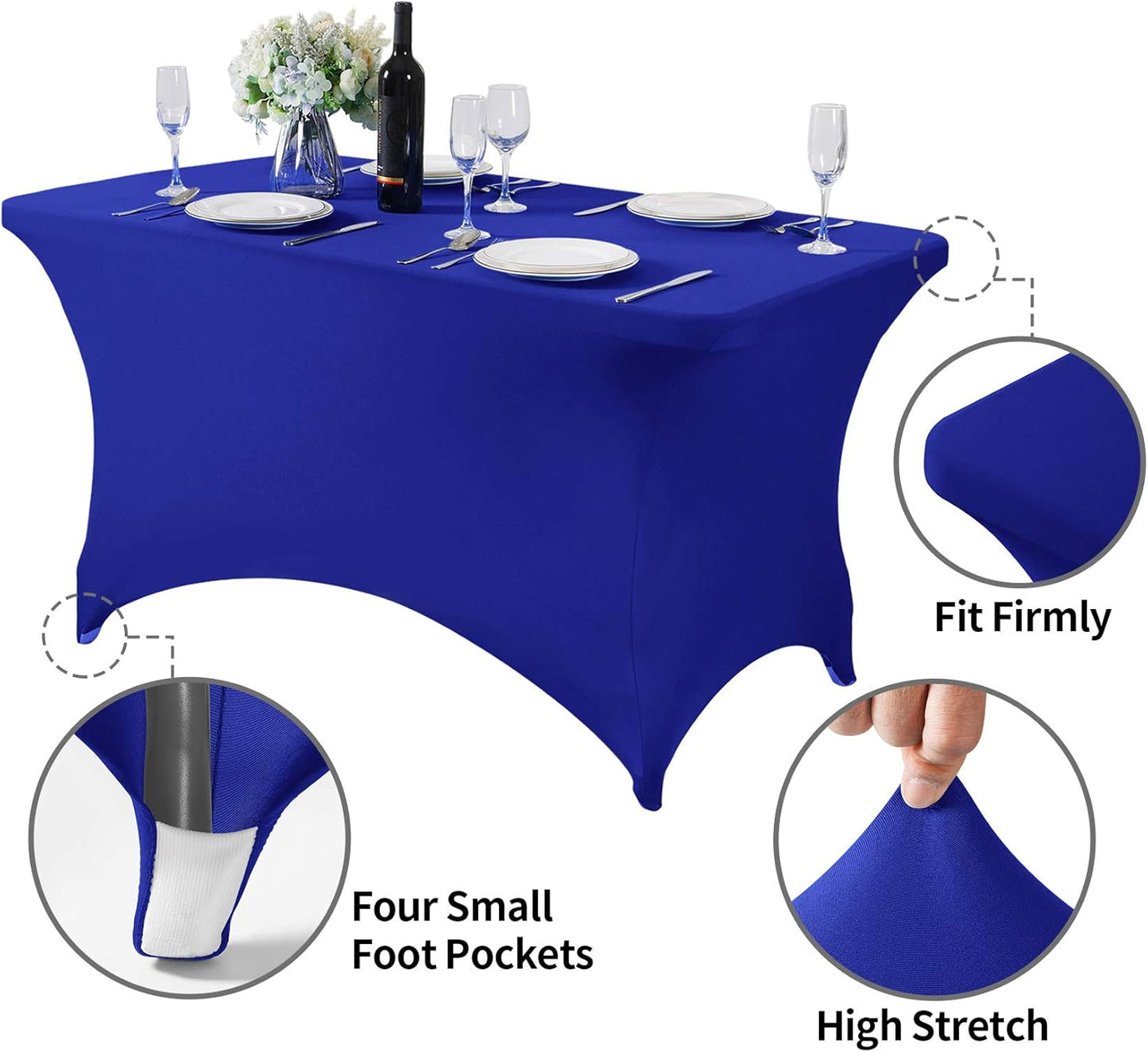 2Pack Spandex Table Cover for 4FT or 6ft or 9ft Table Universal Fitted Stretch Tablecloth for Party, Banquet, Wedding and Events-Royal Blue
