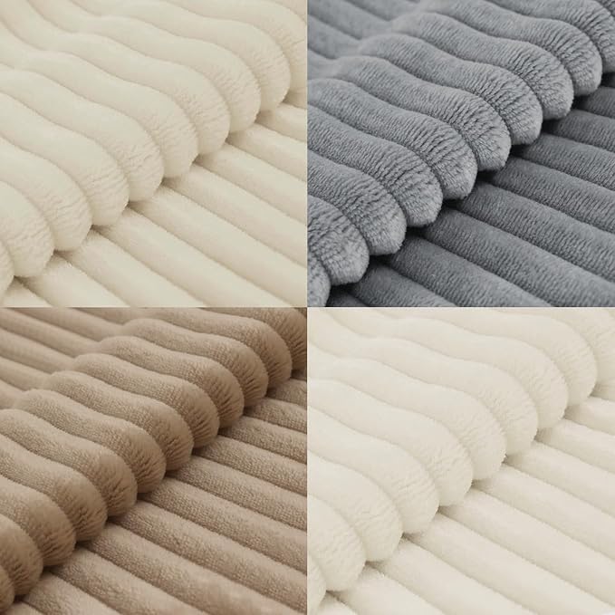 decorUhome Set of 4 Flannel Throw Pillow Covers 16x16 Inch, Spring Decorative Soft Double-Sided Fluffy Couch Pillow Covers, Farmhouse Neutral Pillow Cases for Sofa Living Room (Beige/White)