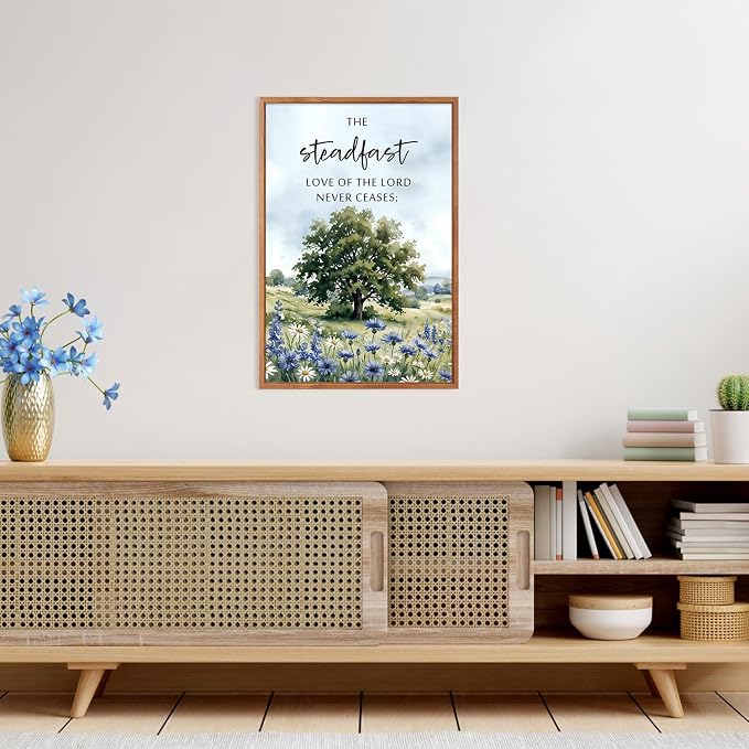 CHDITB Framed Christian Bible Verse Canvas Wall Art, Watercolor Meadow Wildflower Wall Decor, Inspirational Spiritual Artwork, Rustic Faith Scripture Prints for Living Room Farmhouse Office 24"x36"x3