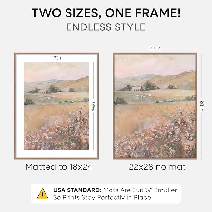 Homeforia 22x28 Poster Frame Mocha, High End Metal 22 x 28 Large Picture Frames with Mat 18 x 24 for Photo, 22x28 Thin Frame Matted to 18x24 inch Print, 28x22 Frame, Tempered Glass, Wall Kit, Set of 1