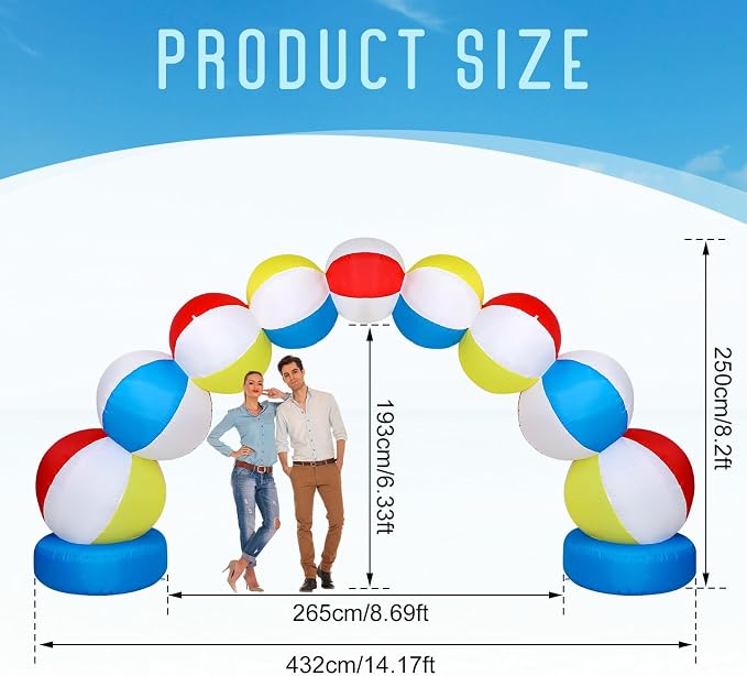 RattanView Inflatable Arch 8 ft Summer Beach Ball Party Arch Rainbow Beach Party Decoration Inflatable Pool Favors for Indoor Outdoor Lawn Yard Garden Decoration(Blue)
