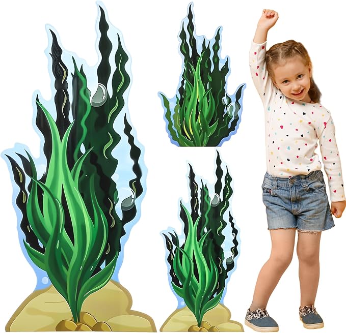 Geelin 3 Sets 47" H Seaweed Cardboard Cutout Stand up Under The Sea Party Decoration Seaweed Life Size Photo Props Ocean Plants Standee for Summer VBS Underwater Beach Halloween Party Supplies
