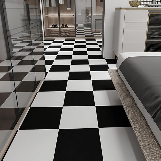 Peel and Stick Floor Tile 30-Pack 12 x 12 inch,Black and White Self-Adhesive Waterproof Vinyl Flooring Plank for Bathroom,Kitchen, Dining Room, Bedrooms, Cover 30 Sq. Ft (15 Tiles per Color)
