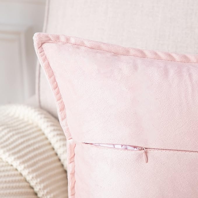 MADIZZ Set of 2 Super Soft Velvet Decorative Throw Pillow Covers 16x16 inch Light Pink Square with Fringe Luxury Style Cushion Case Pillow Shell for Sofa Bedroom