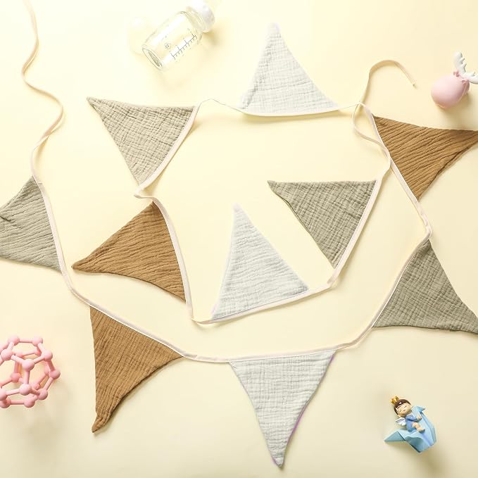 Oudain 2 Pcs Pennant Banner Flags Nursery Garland Triangle Bunting Flags Playroom Wall Decor Banner for Nursery Baby Shower Birthday Boho Wedding Party Event, Each 7.75 ft(Simple Color)